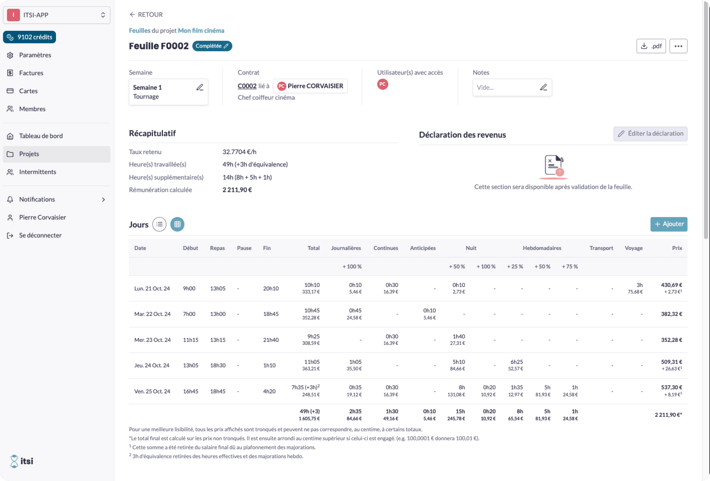 Screenshot d'une feuille